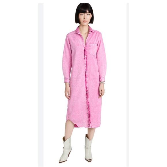 FRANK & EILEEN Sz XXS Pink Denim Mineral Wash Rory Maxi Shirt Dress